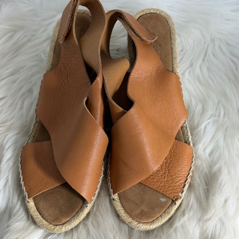Anthropologie Maypol Made in Spain Tan Leather Espadrille Wedge Sandal Size 40 - Picture 3 of 6